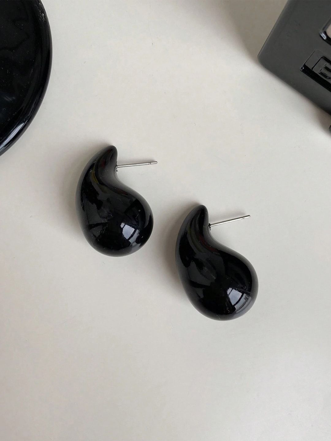 Black Teardrop Stainless Steel Stud Earrings