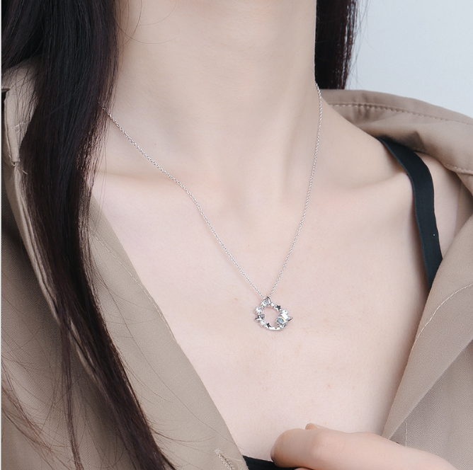Saturn Planet Silver Star Necklace
