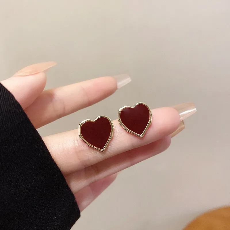 Maroon Heart Stud Earrings
